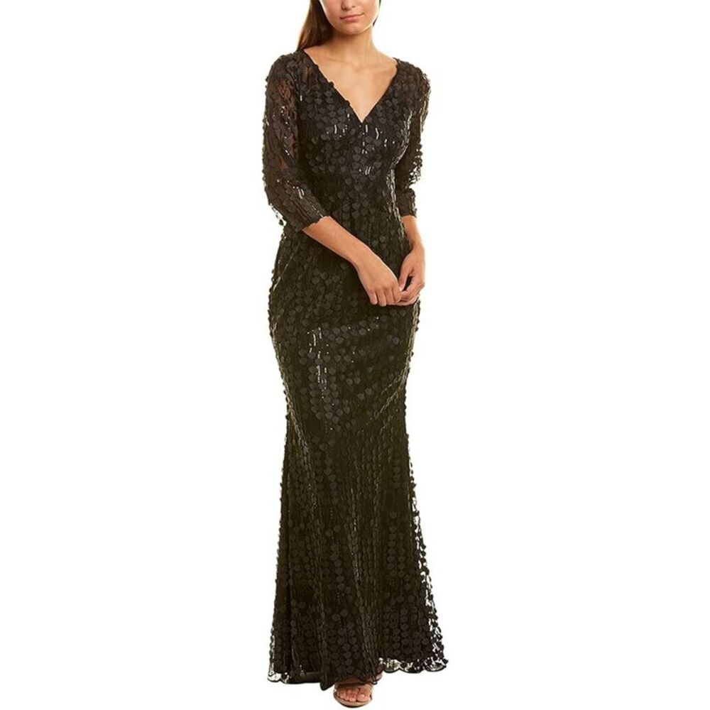 CARMEN MARC VALVO INFUSION Womens Black 3d Applique 3/4 Sleeve Formal Dress 2